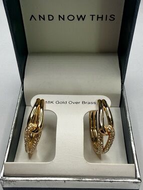 Gold Link Hoop Earrings with Pavé Accents